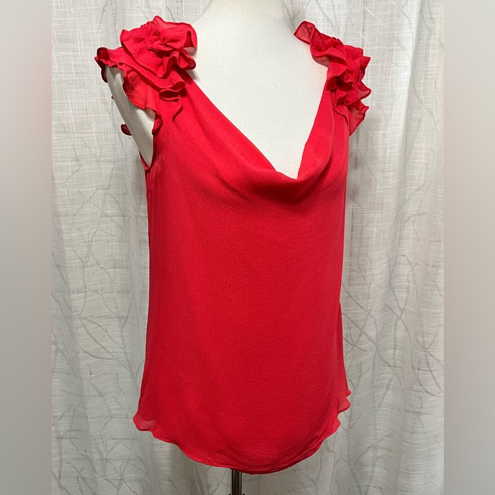 Leifsdottir Coral Silk Ruffle Sleeve Blouse - Picture 2 of 6
